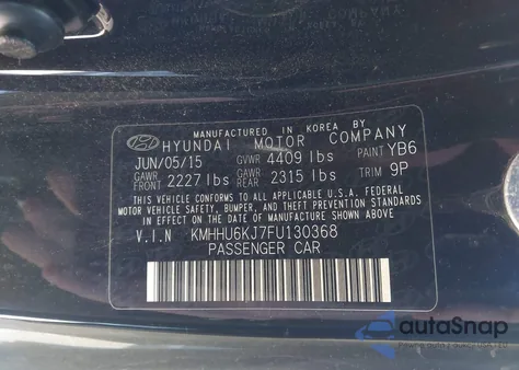 2015 Hyundai Genesis 3.8 Ultimate из США, поврежденный, VIN KMHHU6KJ7FU130368